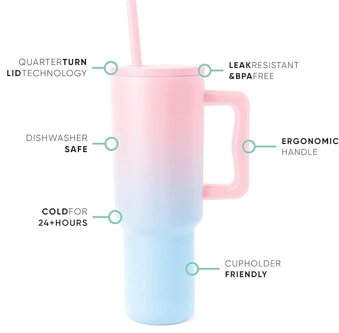 Personalised with Your Name, 1200ml Tumbler with Straw - Handle – Stainless Steel Double Wall Insulated Cup | Leakproof Sipper Mug for Hot - Cold Drinks | Coffee - Water Tumbler