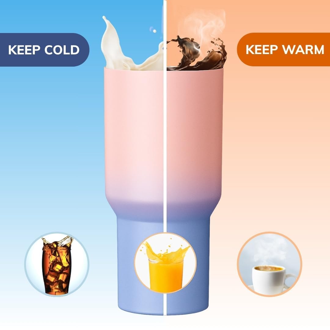 Personalised with Your Name, 1200ml Tumbler with Straw - Handle – Stainless Steel Double Wall Insulated Cup | Leakproof Sipper Mug for Hot - Cold Drinks | Coffee - Water Tumbler