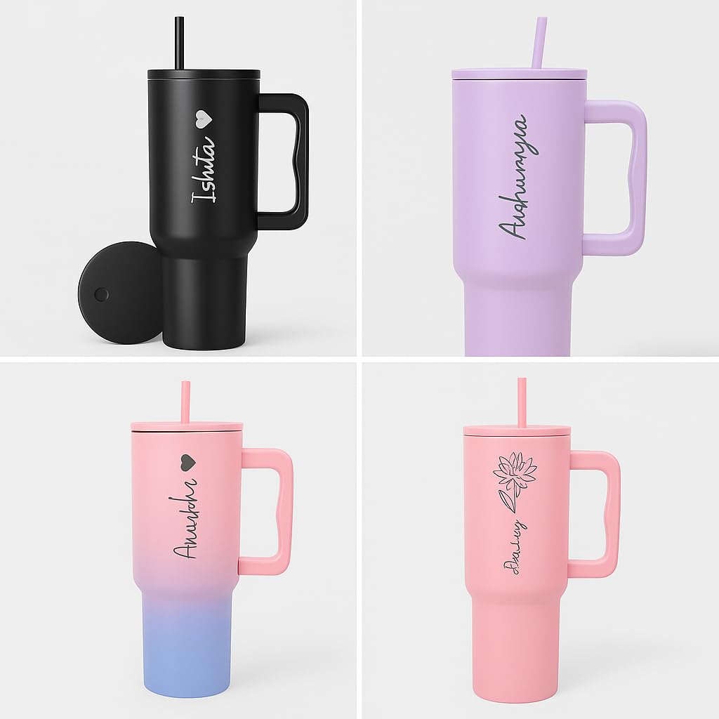 Personalised with Your Name, 1200ml Tumbler with Straw - Handle – Stainless Steel Double Wall Insulated Cup | Leakproof Sipper Mug for Hot - Cold Drinks | Coffee - Water Tumbler