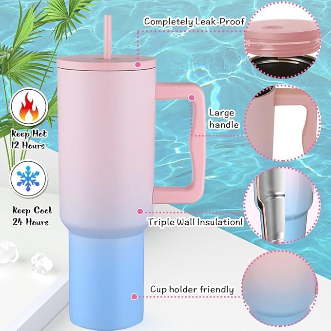 Personalised with Your Name, 1200ml Tumbler with Straw - Handle – Stainless Steel Double Wall Insulated Cup | Leakproof Sipper Mug for Hot - Cold Drinks | Coffee - Water Tumbler