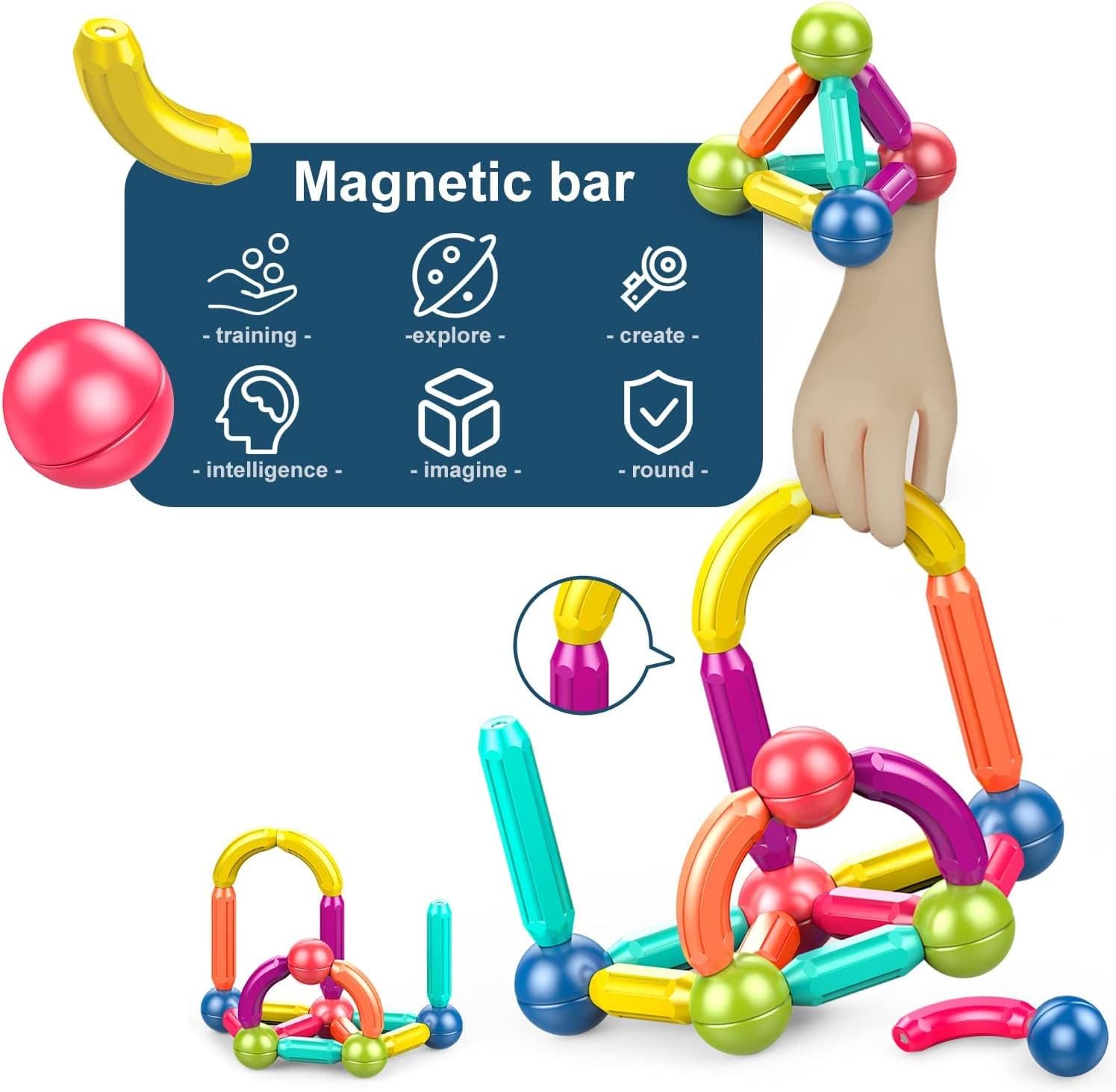 Learning Boy Girls Toys Age 4-5,Magnetic Blocks Magnet Toy for Toddlers 1-3,Magnetic Balls and Rods Set Educational Magnet Building Blocks,Kids Toy for 3+ Year Old Gifts(25pcs)
