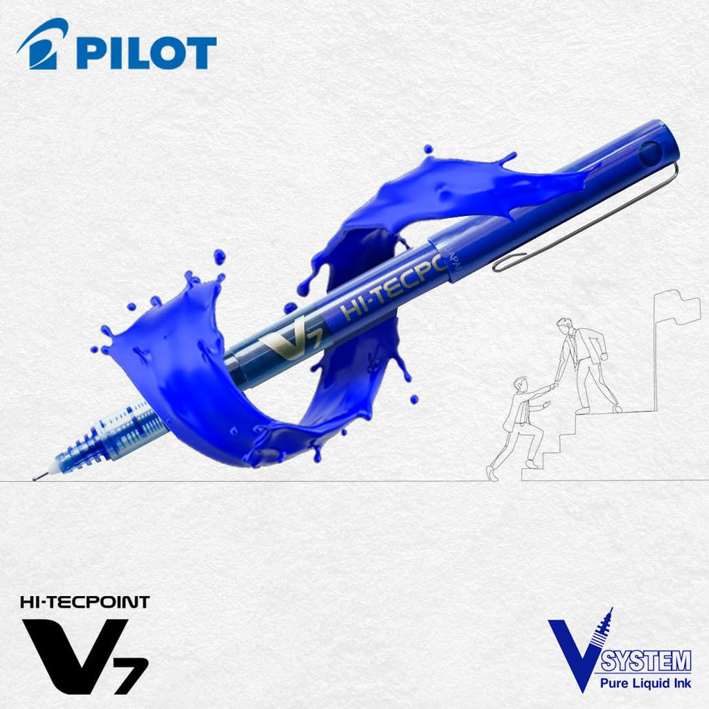Pilot Hi-Tecpoint V7 0.7mm Fine Point Pure Liquid Ink Roller Ball Pen | Blue Ink, Pack Of 5