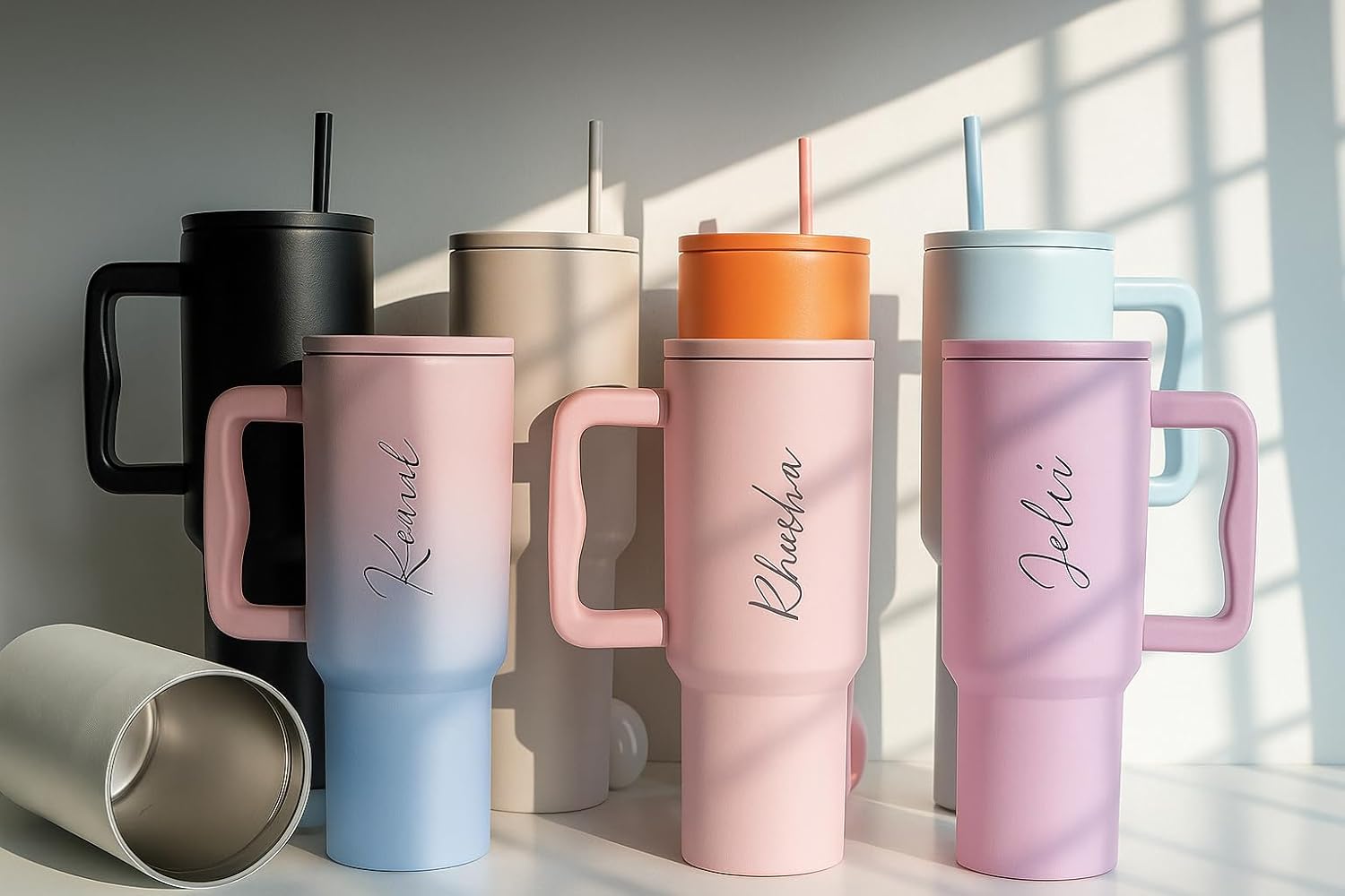 Personalised with Your Name, 1200ml Tumbler with Straw - Handle – Stainless Steel Double Wall Insulated Cup | Leakproof Sipper Mug for Hot - Cold Drinks | Coffee - Water Tumbler