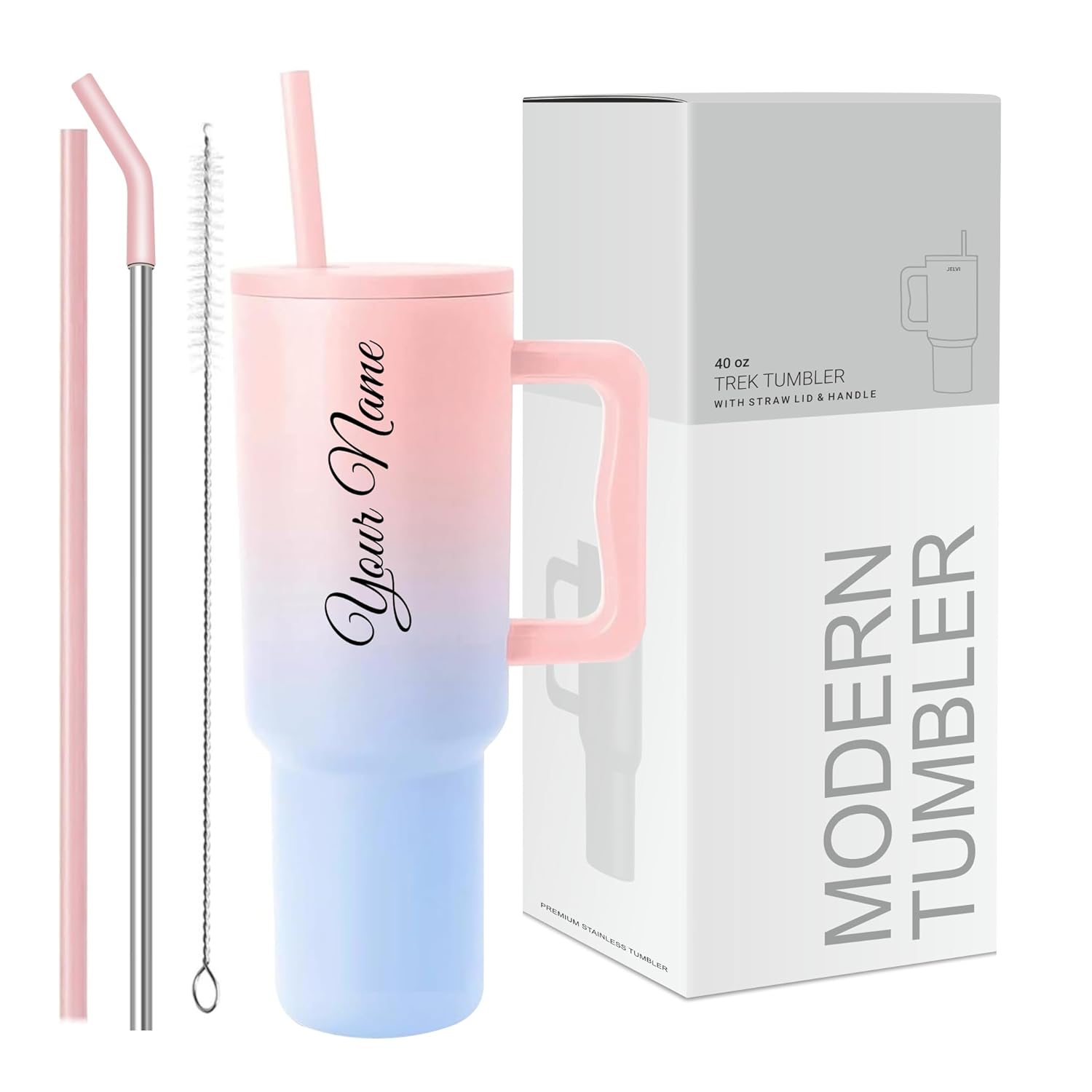 Personalised with Your Name, 1200ml Tumbler with Straw - Handle – Stainless Steel Double Wall Insulated Cup | Leakproof Sipper Mug for Hot - Cold Drinks | Coffee - Water Tumbler