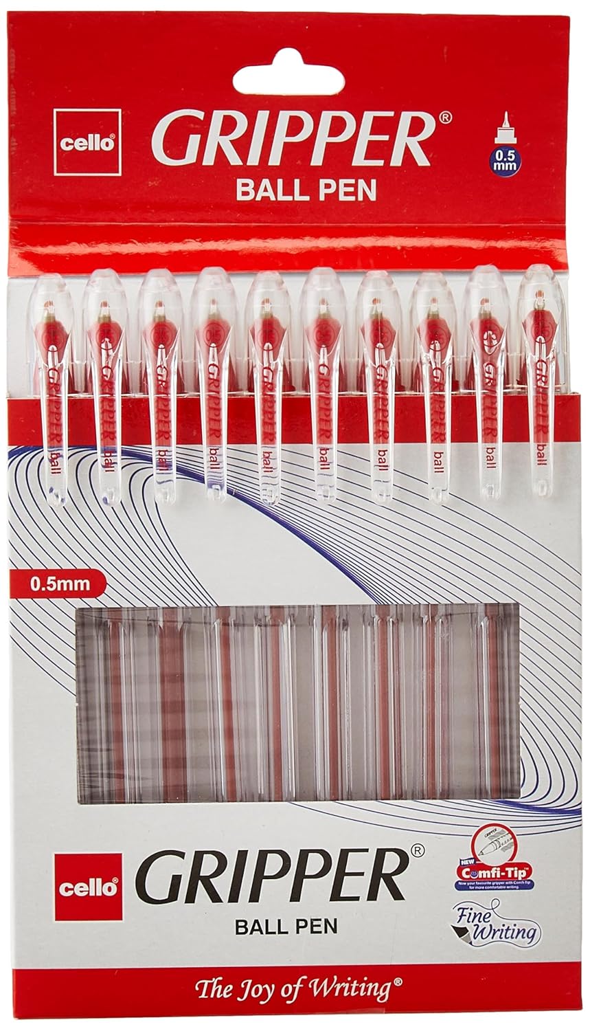 Cello Gripper-1 Ball Pen (Pack Of 10),Blue , Black & Red