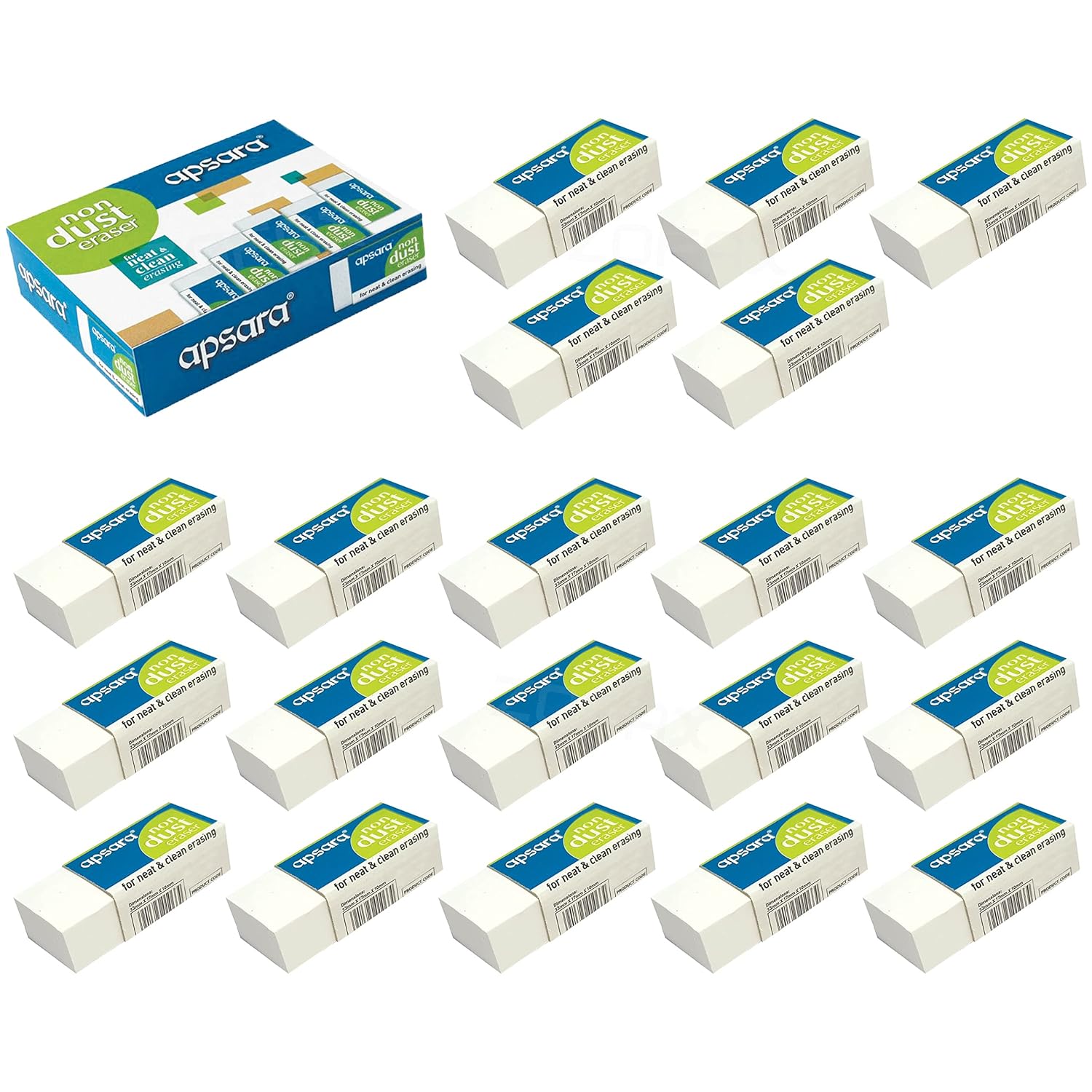 Apsara Non Dust Erasers ( Pack of 20)