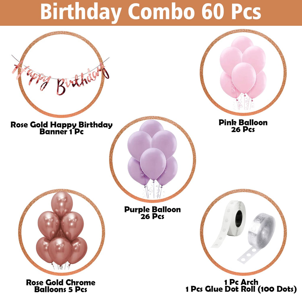 Birthday Decoration Kit for Girls - 60 Pcs Balloons