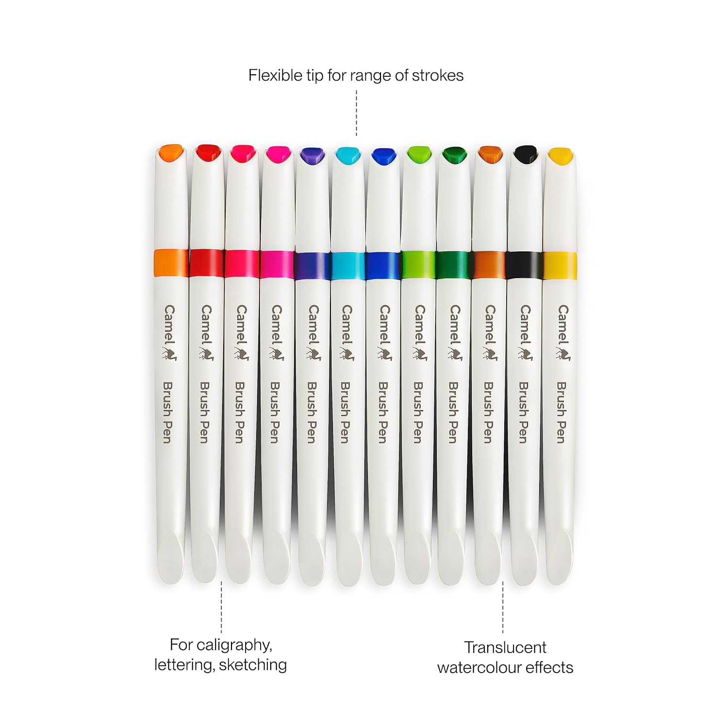 Camel Camlin Brush Pen 12 Shades, Bold - Assorted