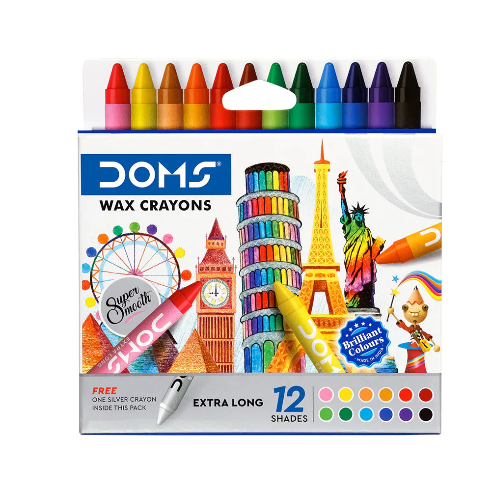 DOMS, Wax Crayons - EXTRA LONG | Set of 12