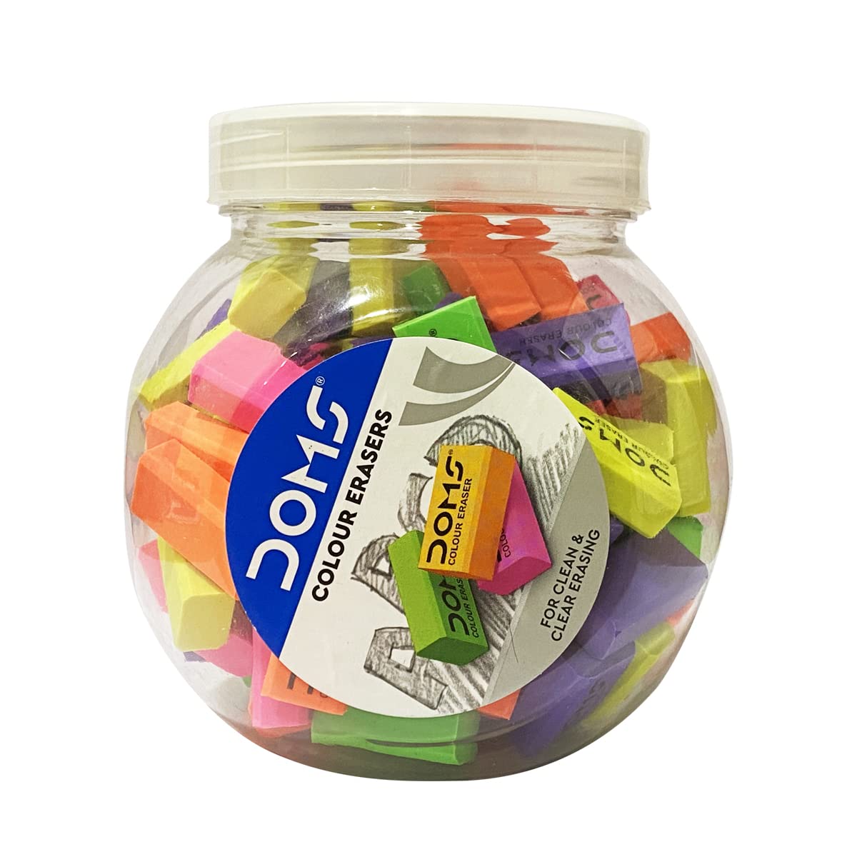 Doms Color Erasers Jar Pack ( Pack of 100 Pcs )