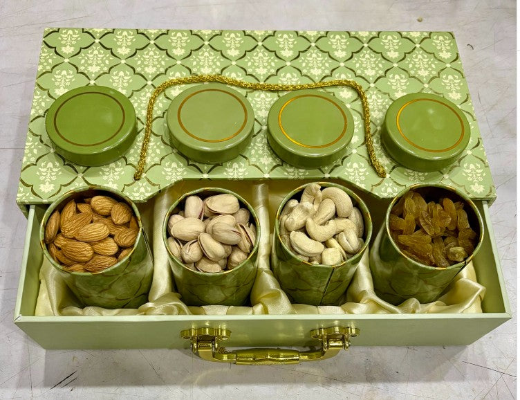 Premium Dry Fruit Gift Box - Cashews, Almonds, Pistachios & Raisins with Green Cardamom