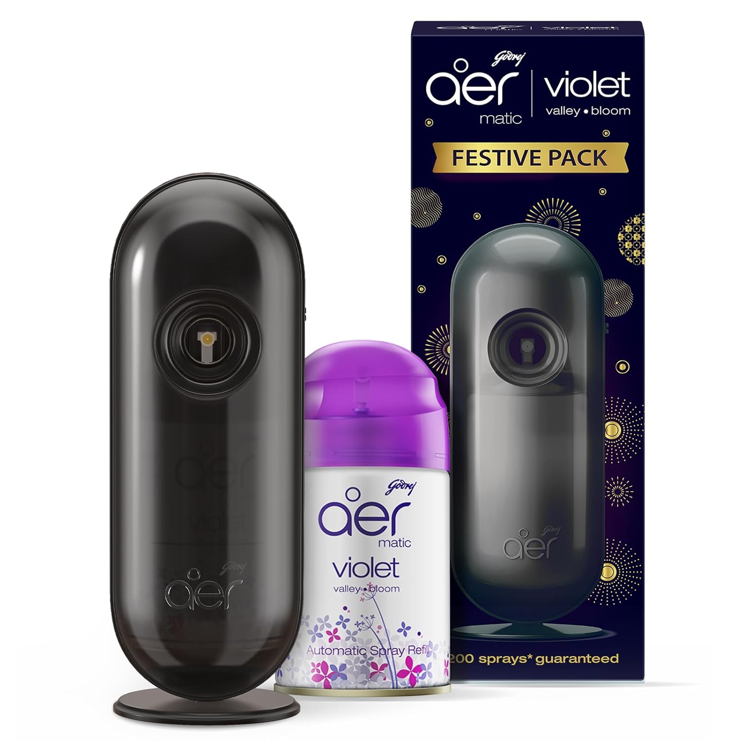 Godrej aer Matic Kit (Machine + 1 Refill) - Automatic Room Fresheners with Flexi Control Spray | Violet Valley Bloom | 2200 Sprays Guaranteed