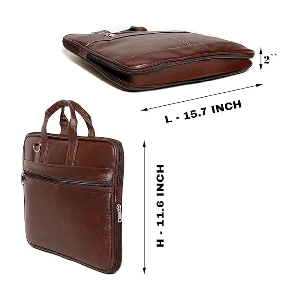 Men's Leather Laptop Bag, 15.6 inch, with Shoulder Strap, Brown