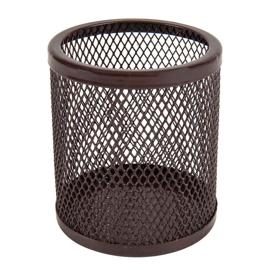 Metal Mesh Pen Pencil Holder Desk Organizer Holder for Home Office (Round) (Brown)