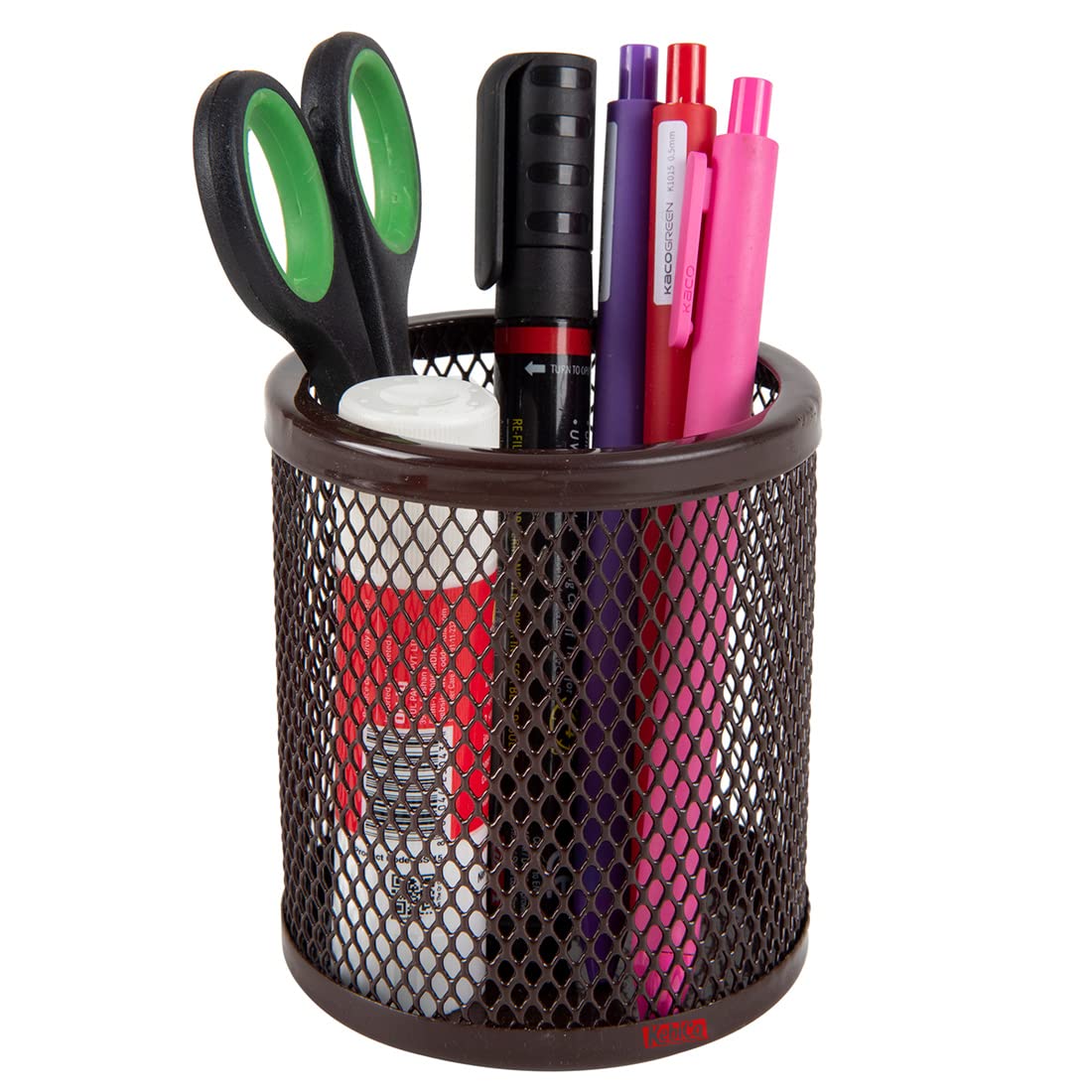 Metal Mesh Pen Pencil Holder Desk Organizer Holder for Home Office (Round) (Brown)