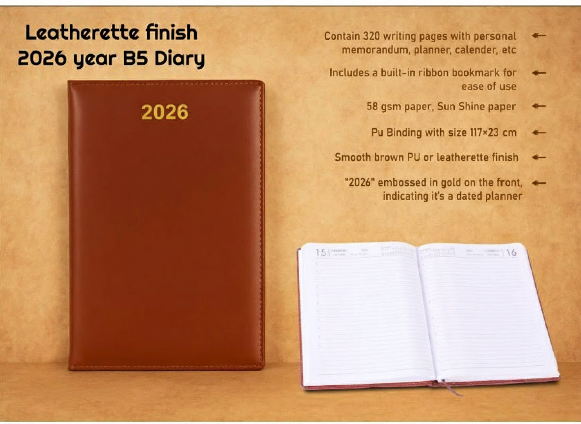 Leatherette Finish 2026 B5 Diary - Clean